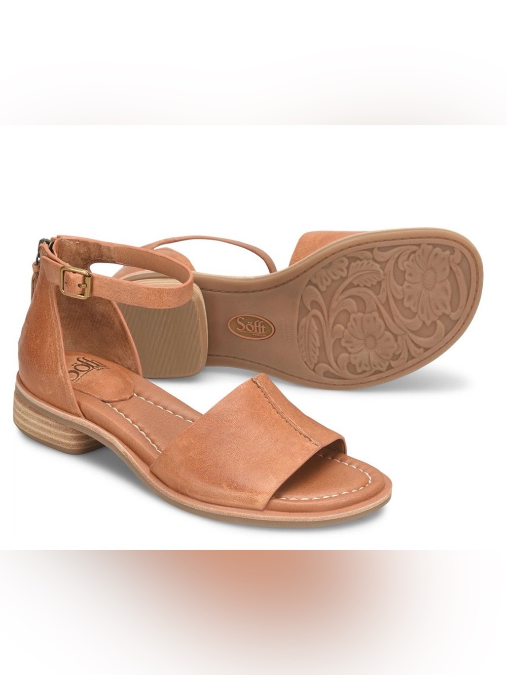 NEW Sofft Faxyn Leather Open-Toe Sandal Luggage color Women 9.5 EU 41 MSRP $125